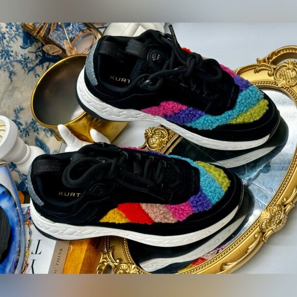 🆕 KURT GEIGER LONDON 🧿 NWOB Kensington Sneaker, Black Suede Multi Sherpa, 35.5 - Picture 14 of 14